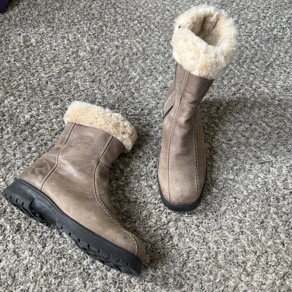 Martino Canada Shearling Brown Leather Boots Women’s Size 10 B Zip Winter